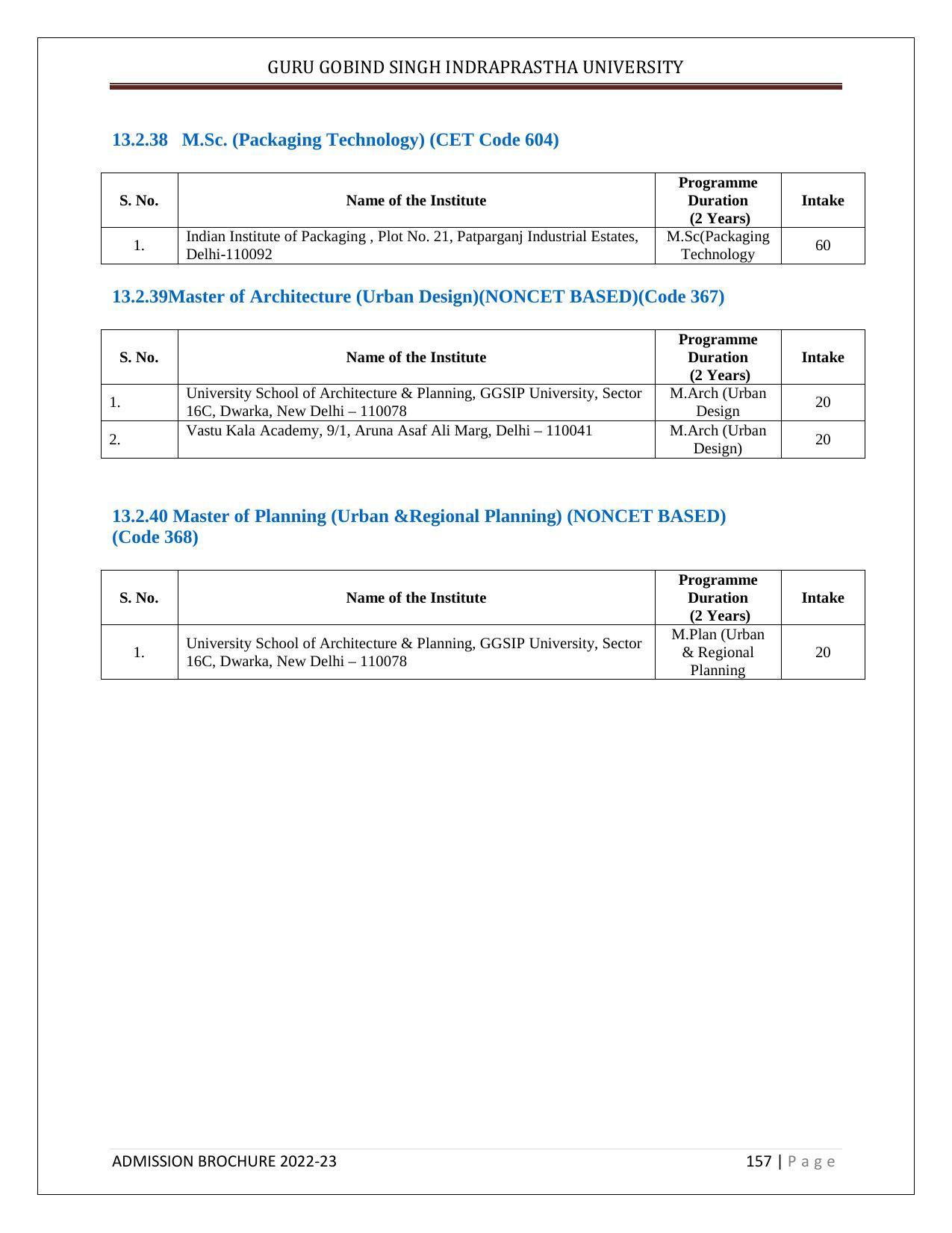 Guru Gobind Singh Indraprastha University (GGSIPU), Delhi Admission Brochure 2022-23 - Page 175