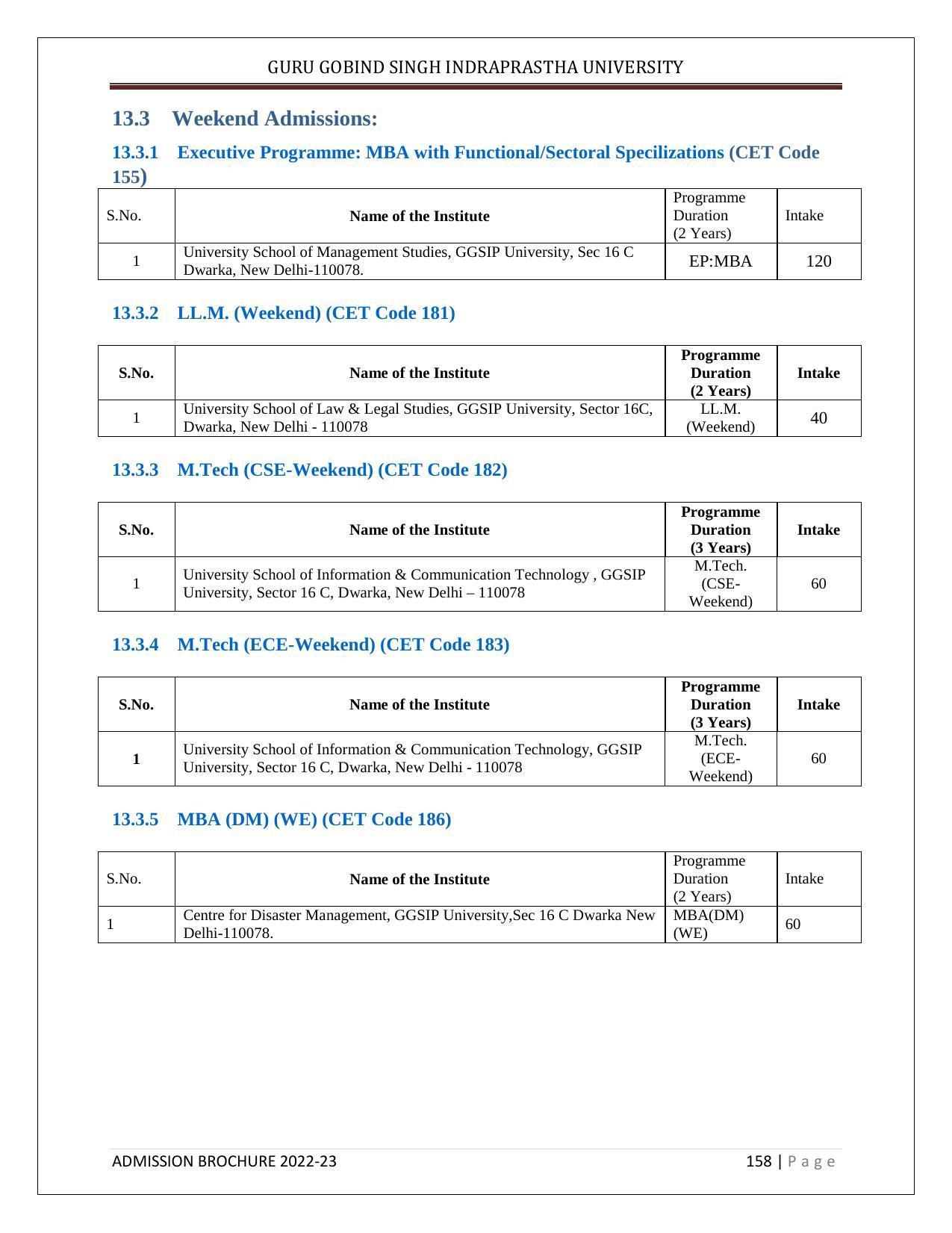 Guru Gobind Singh Indraprastha University (GGSIPU), Delhi Admission Brochure 2022-23 - Page 176