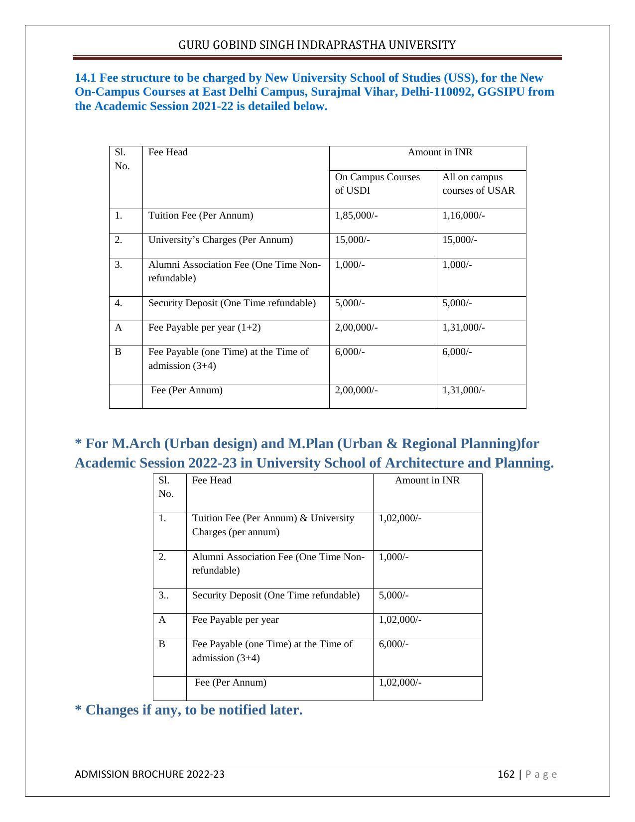 Guru Gobind Singh Indraprastha University (GGSIPU), Delhi Admission Brochure 2022-23 - Page 180