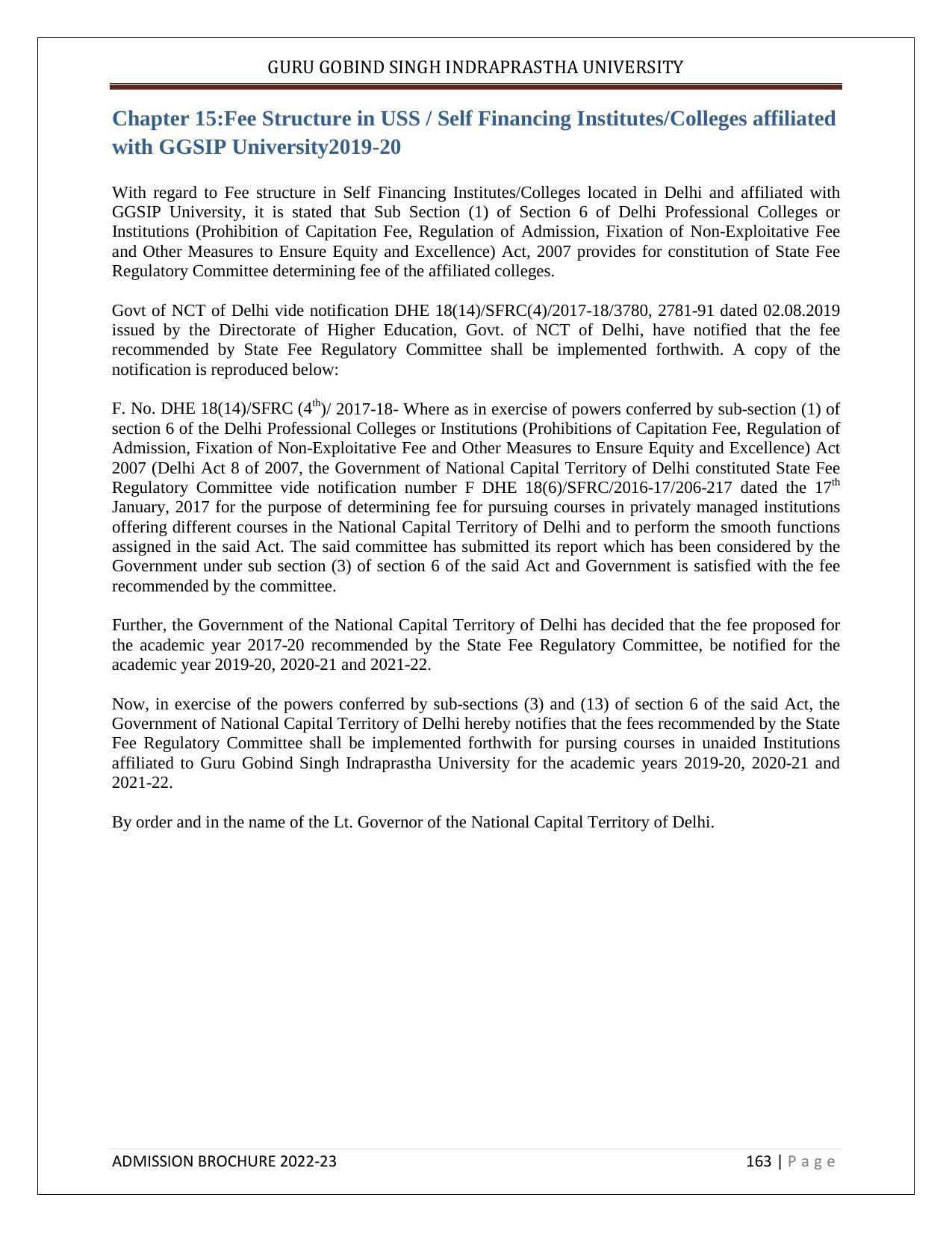 Guru Gobind Singh Indraprastha University (GGSIPU), Delhi Admission Brochure 2022-23 - Page 181