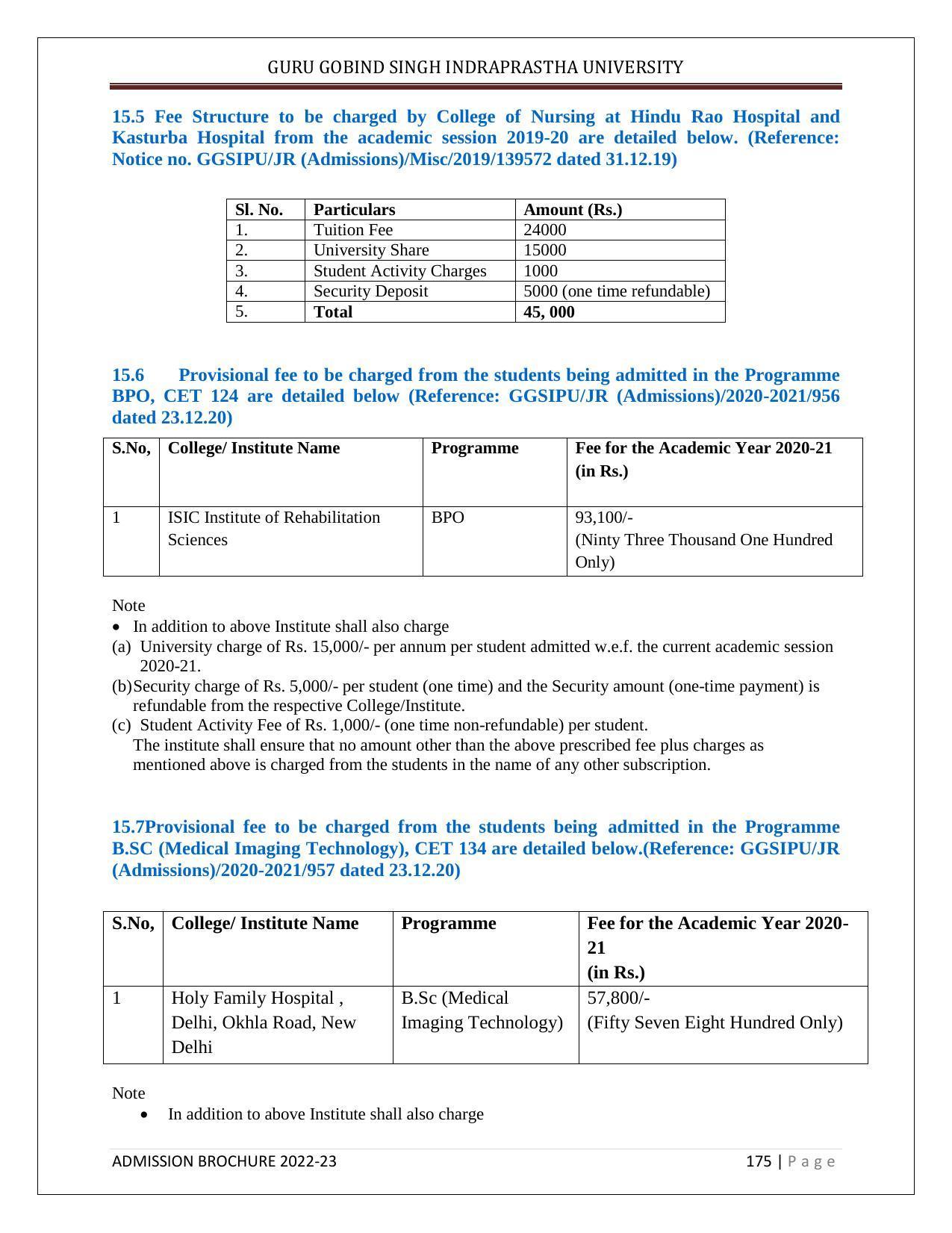 Guru Gobind Singh Indraprastha University (GGSIPU), Delhi Admission Brochure 2022-23 - Page 193