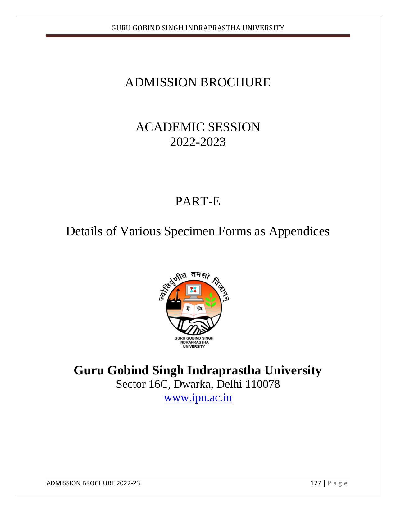Guru Gobind Singh Indraprastha University (GGSIPU), Delhi Admission Brochure 2022-23 - Page 197