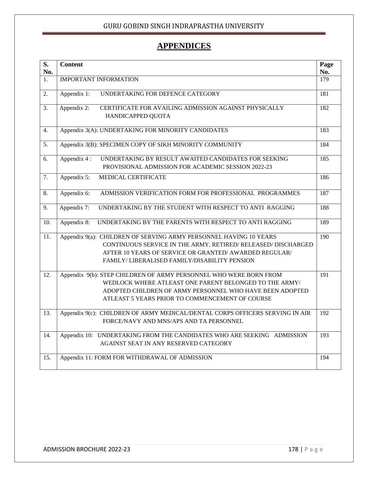 Guru Gobind Singh Indraprastha University (GGSIPU), Delhi Admission Brochure 2022-23 - Page 199