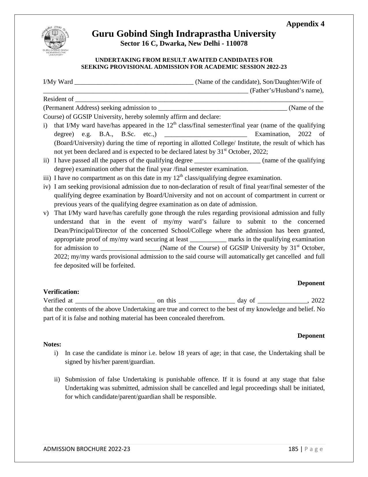 Guru Gobind Singh Indraprastha University (GGSIPU), Delhi Admission Brochure 2022-23 - Page 206