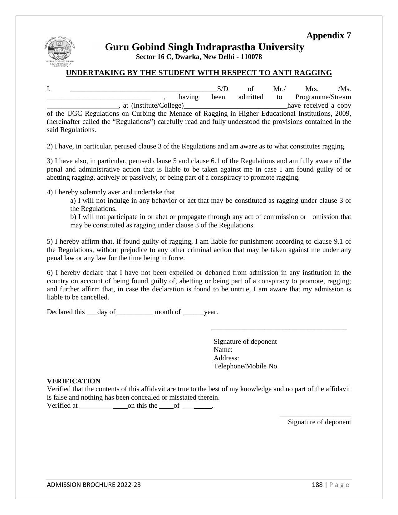 Guru Gobind Singh Indraprastha University (GGSIPU), Delhi Admission Brochure 2022-23 - Page 209