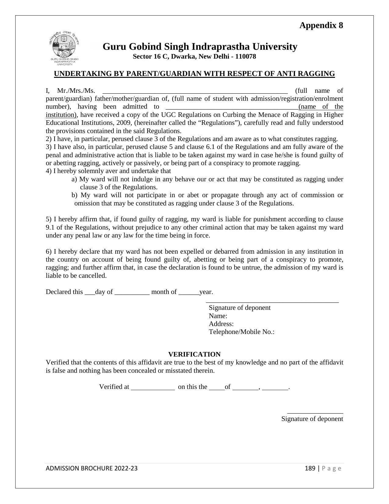 Guru Gobind Singh Indraprastha University (GGSIPU), Delhi Admission Brochure 2022-23 - Page 210