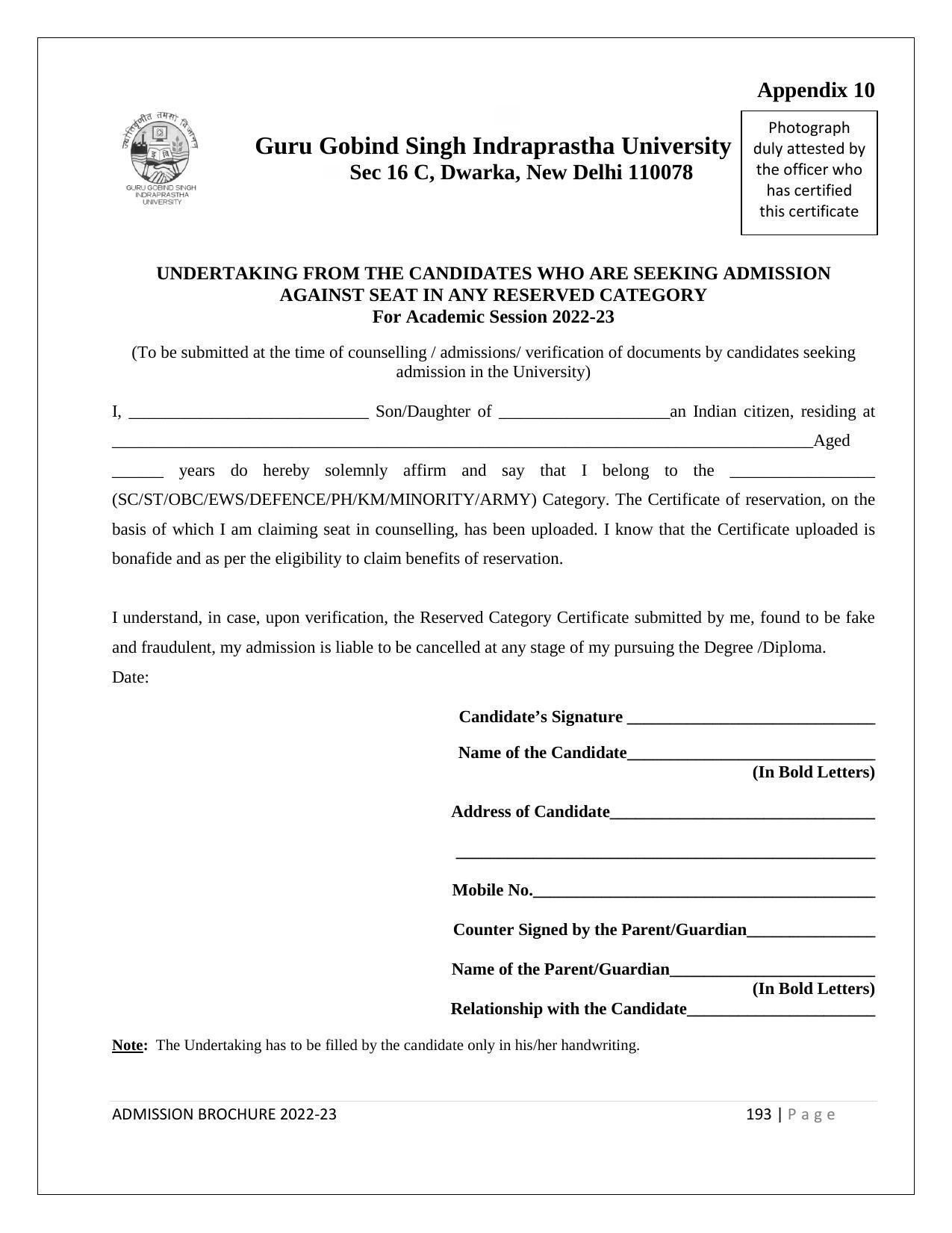 Guru Gobind Singh Indraprastha University (GGSIPU), Delhi Admission Brochure 2022-23 - Page 214