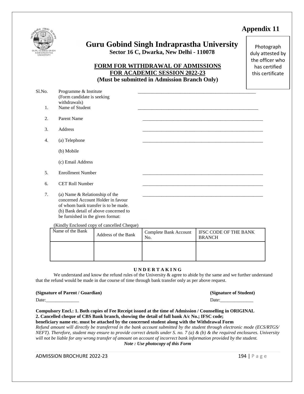 Guru Gobind Singh Indraprastha University (GGSIPU), Delhi Admission Brochure 2022-23 - Page 215