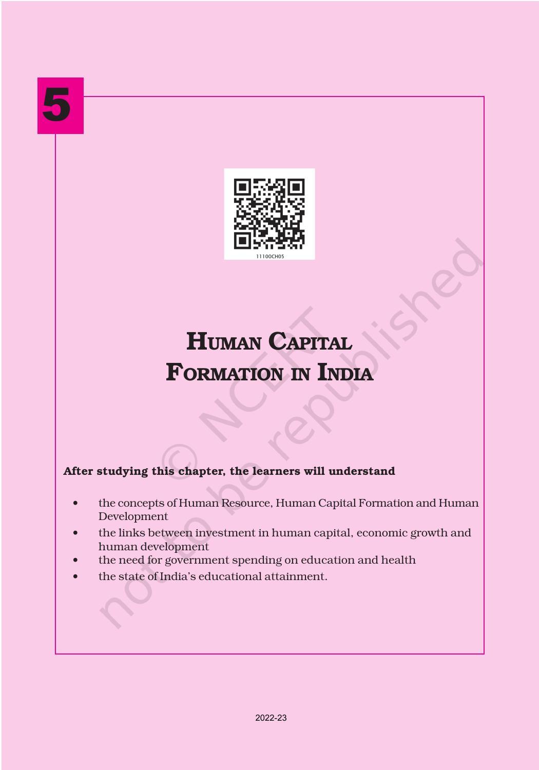 NCERT Book for Class 11 Economics (Indian Economics) Chapter 5 Human Capital Formation in India - Page 1