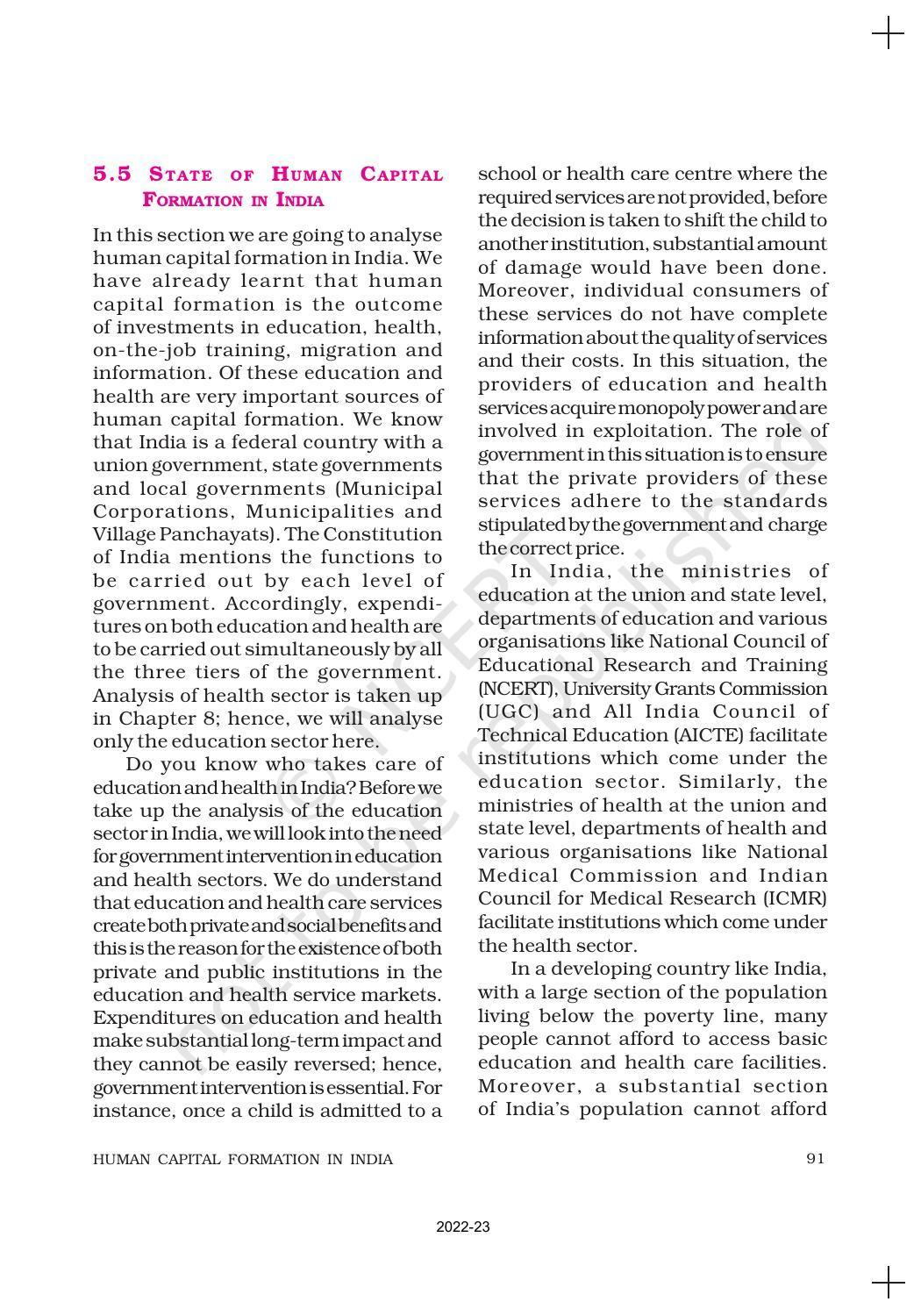 NCERT Book for Class 11 Economics (Indian Economics) Chapter 5 Human Capital Formation in India - Page 10