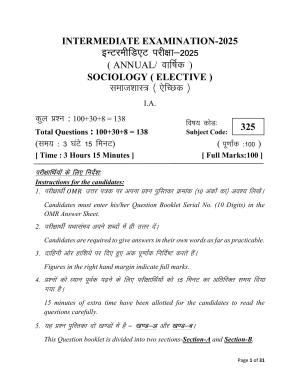 Bihar Board (BSEB) Class XII: 325- SOCIOLOGY 2025 Model Question Paper