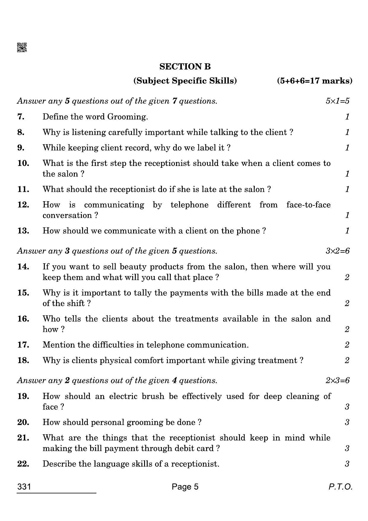 CBSE Class 12 331 Beauty And Wellness 2022 Compartment Question Paper - Page 5