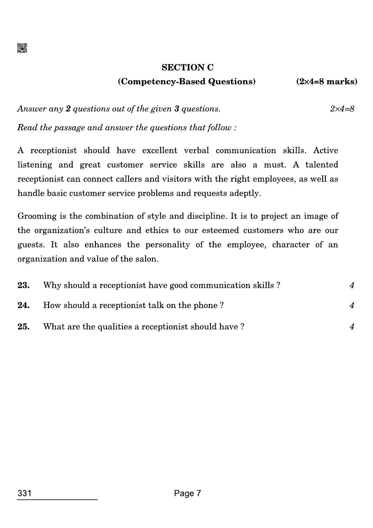CBSE Class 12 331 Beauty And Wellness 2022 Compartment Question Paper - Page 7
