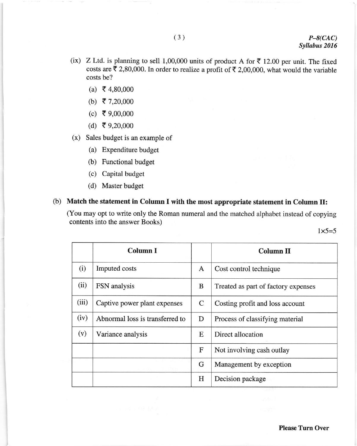 ICMAI June 2018 Cost Accounting Question Paper - Page 3