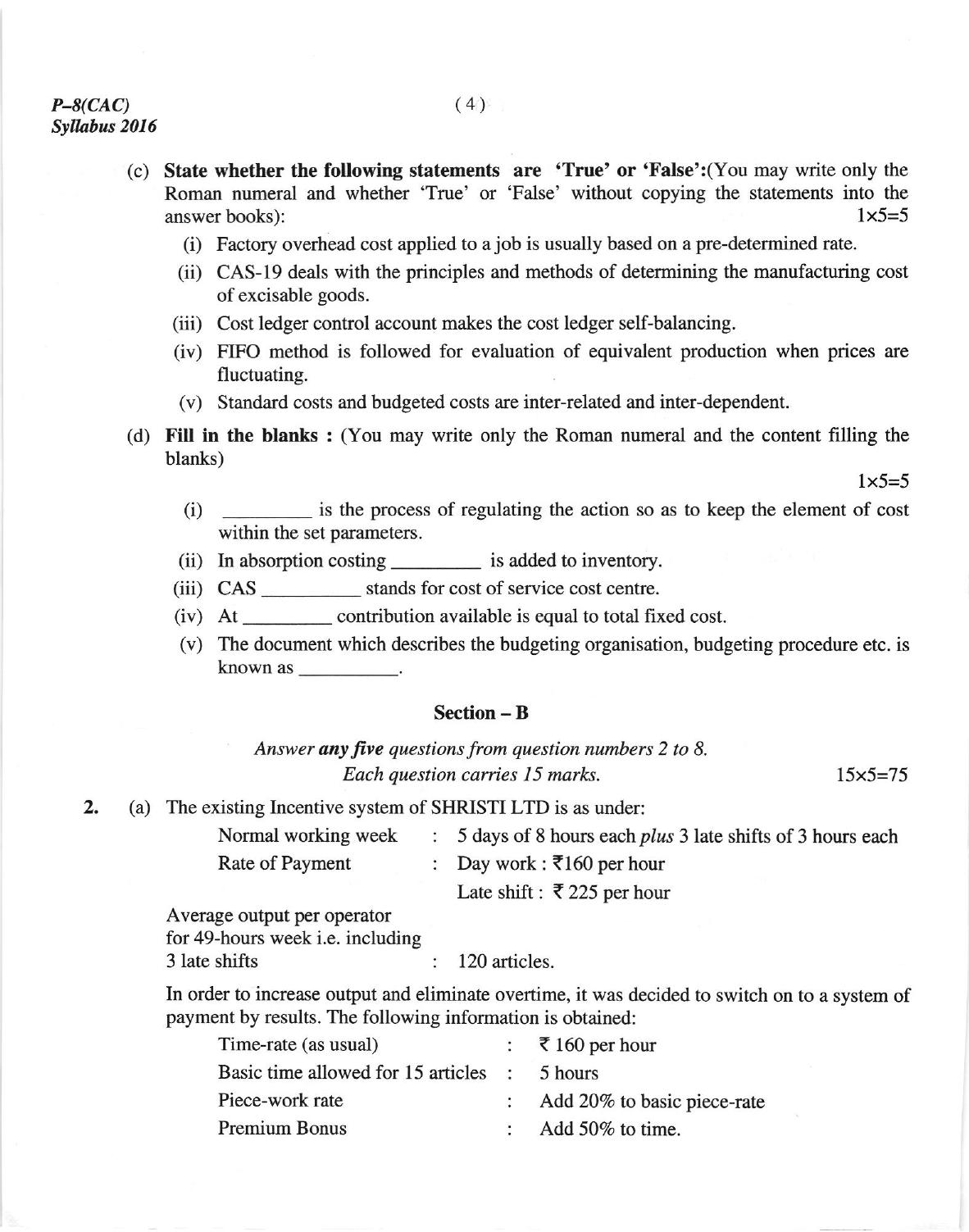 ICMAI June 2018 Cost Accounting Question Paper - Page 4