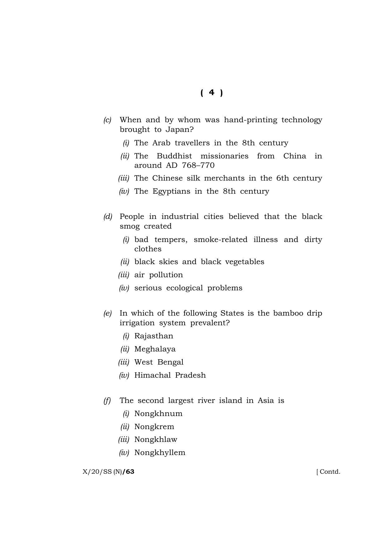 Meghalaya Board (MBOSE) Class 10 SOCIAL SCIENCE ( New Course ) 2020 Question Paper - Page 4