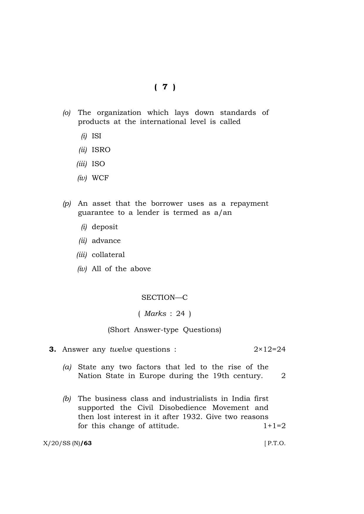 Meghalaya Board (MBOSE) Class 10 SOCIAL SCIENCE ( New Course ) 2020 Question Paper - Page 7