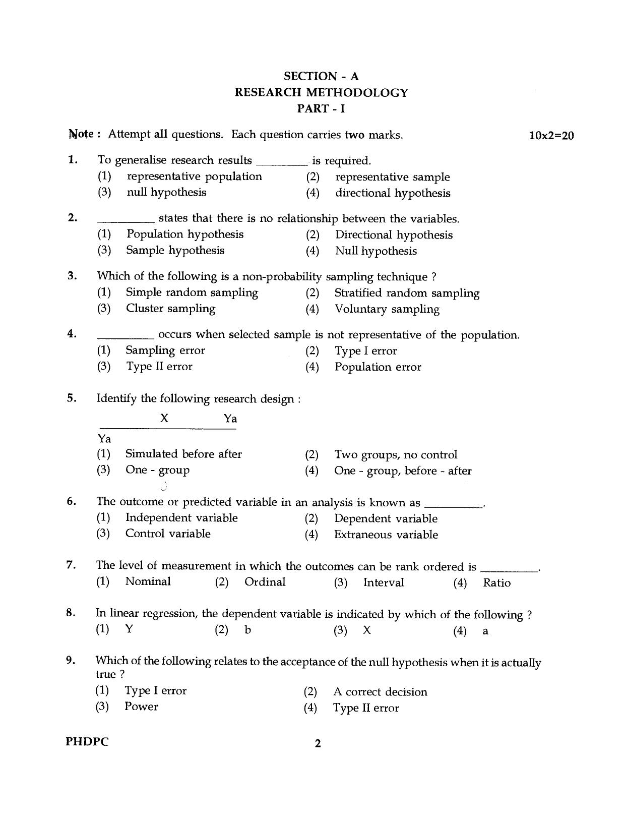 IGNOU PhD Entrance Test Ph.D Psychology 2016 Question Paper - Page 2