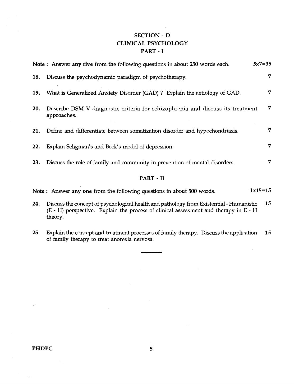 IGNOU PhD Entrance Test Ph.D Psychology 2016 Question Paper - Page 5