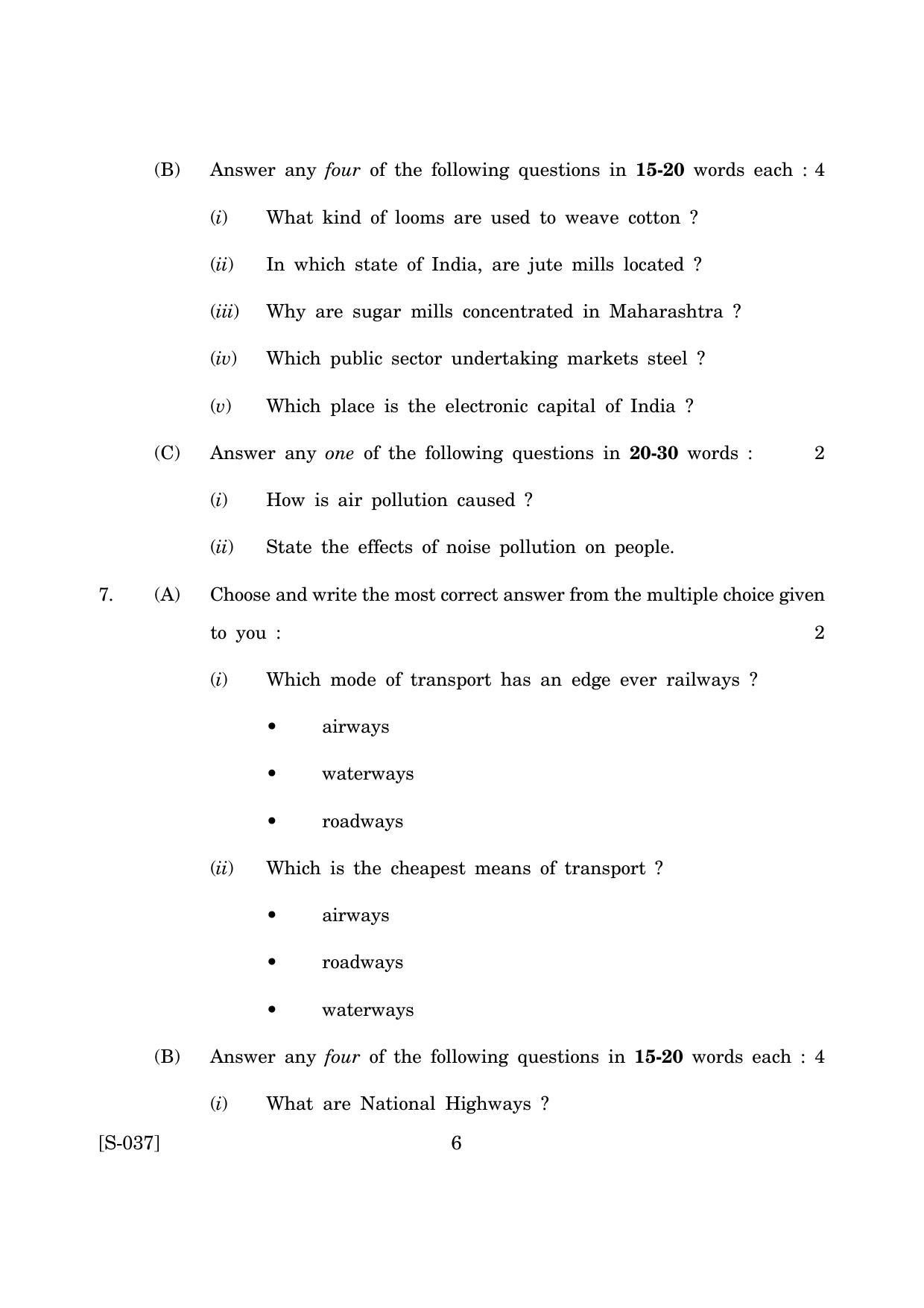 Goa Board Class 10 Geography Economic Cwsn E English (March 2019) Question Paper - Page 6