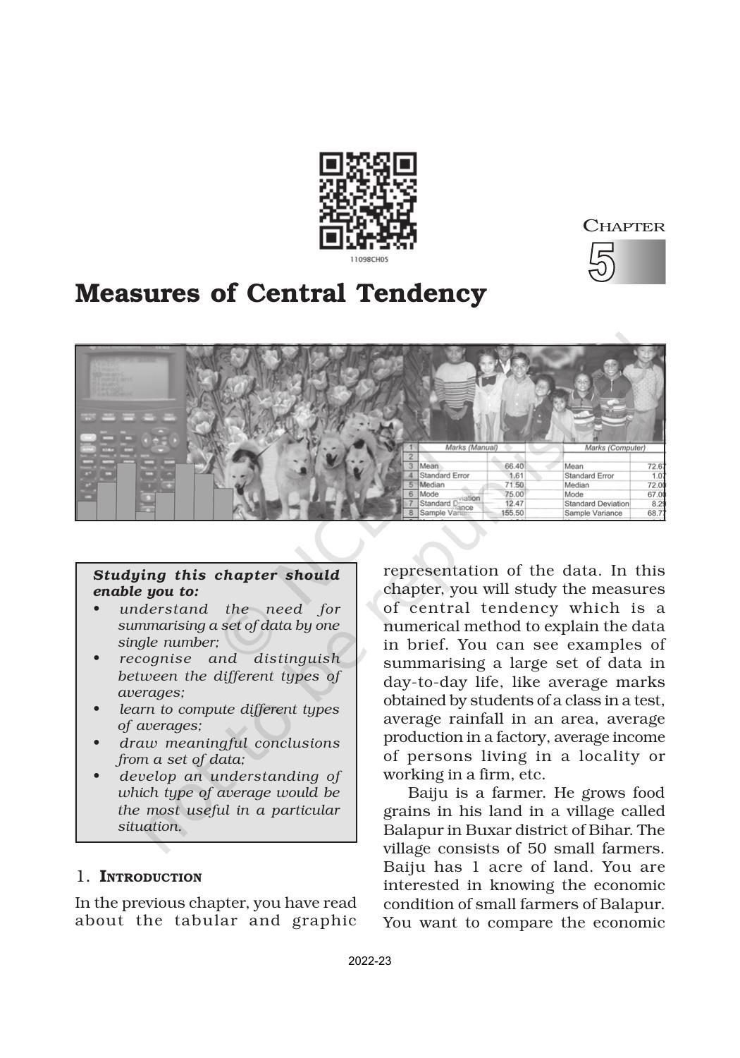 NCERT Book for Class 11 Economics (Statistic Economics) Chapter 5 Measures of Central Tendency - Page 1
