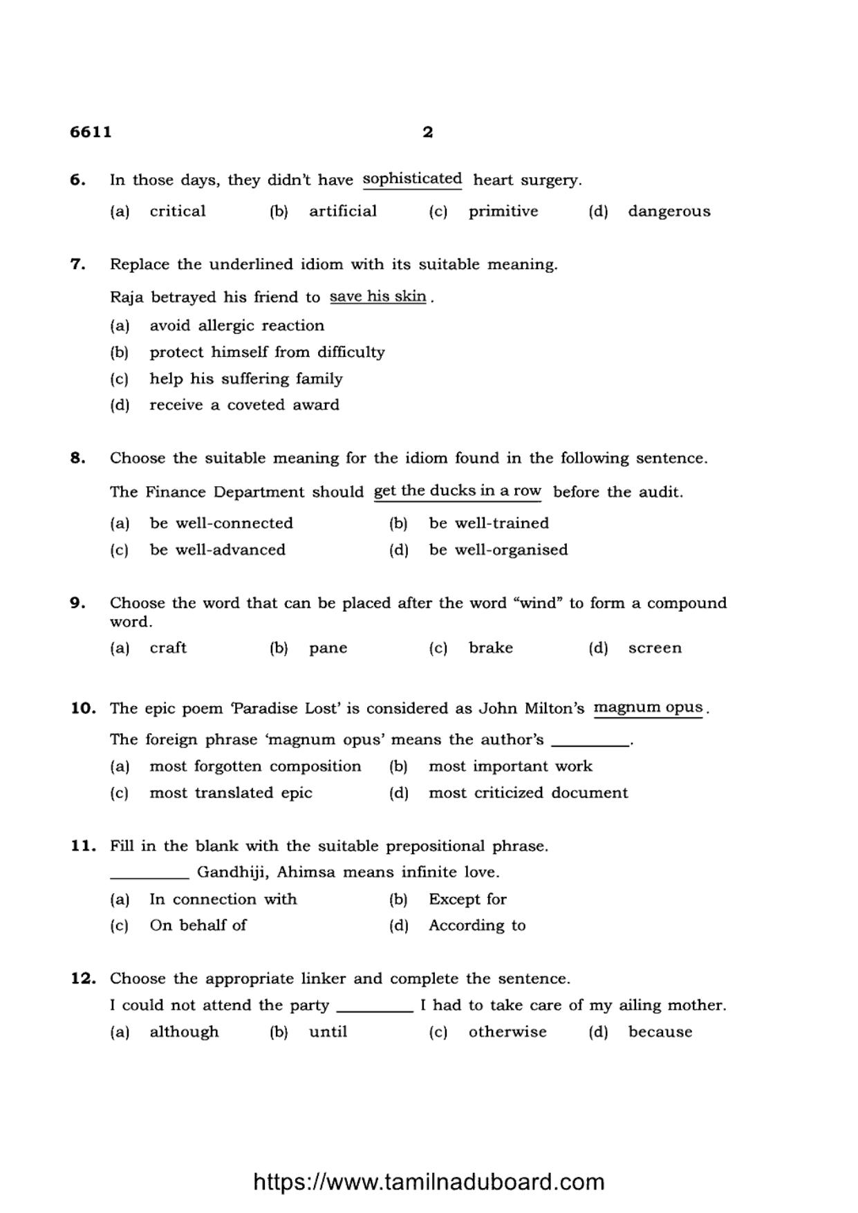 TN Class 12 English 6611 Question Papers 2023 - Page 2