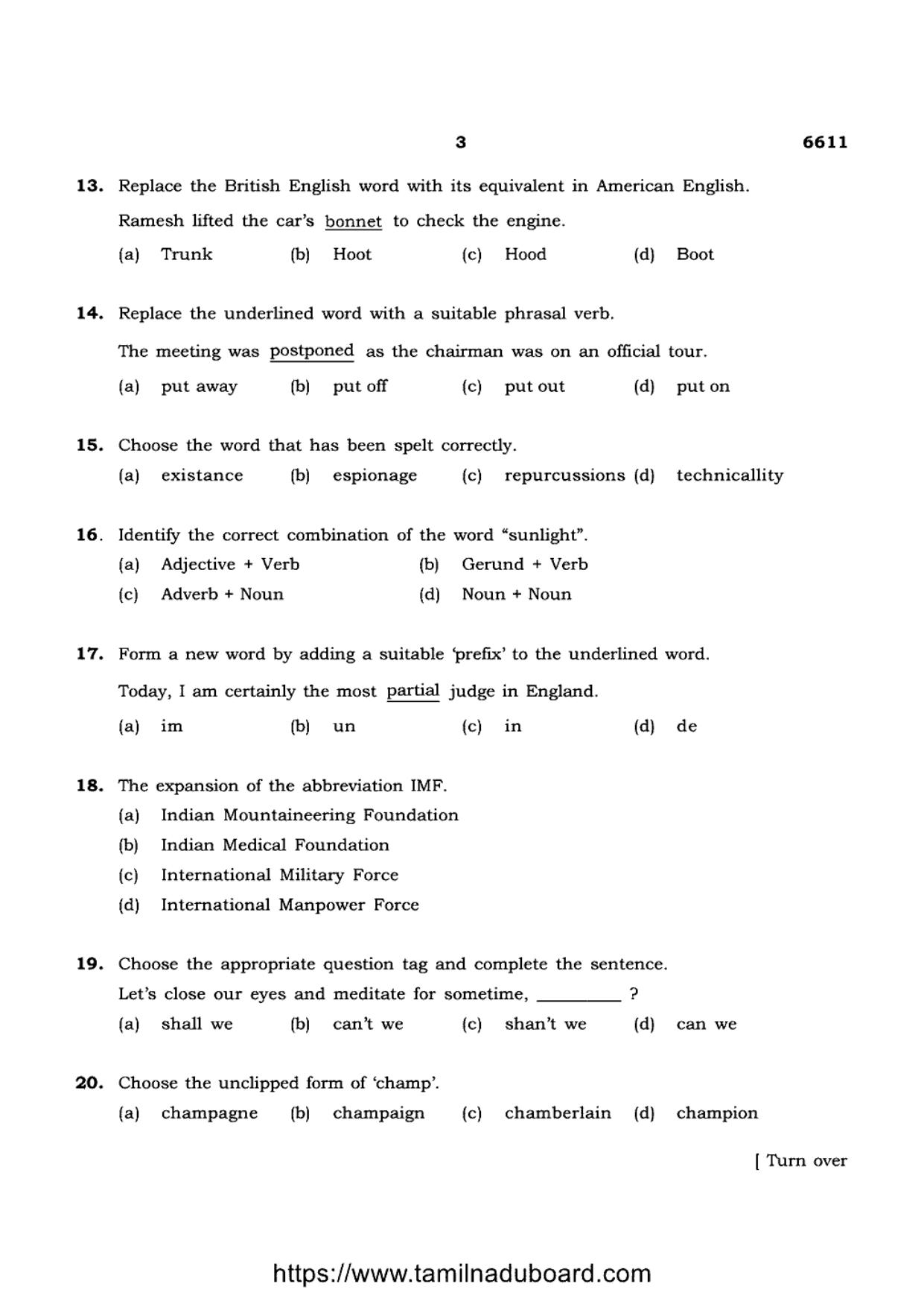 TN Class 12 English 6611 Question Papers 2023 - Page 3