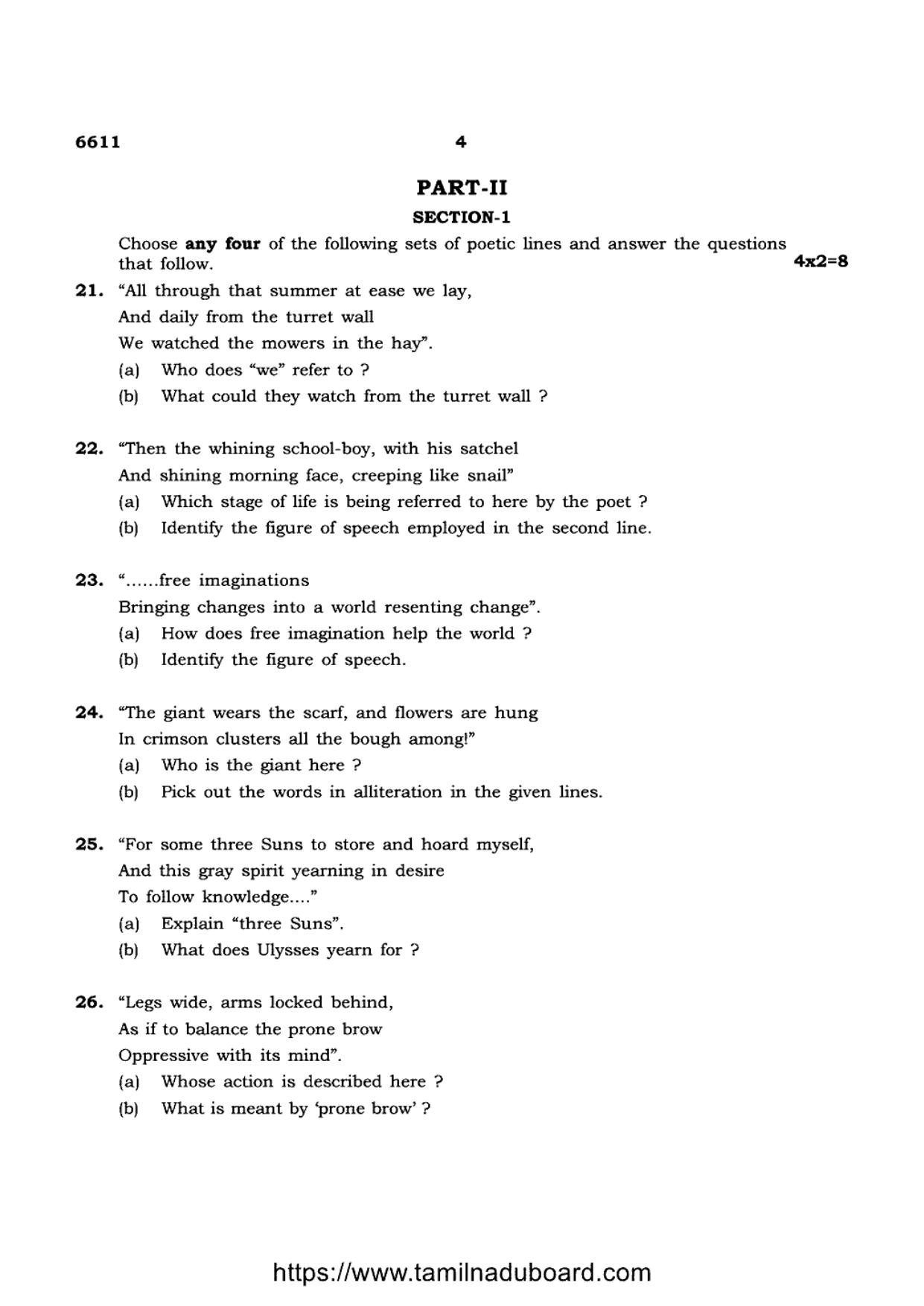 TN Class 12 English 6611 Question Papers 2023 - Page 4
