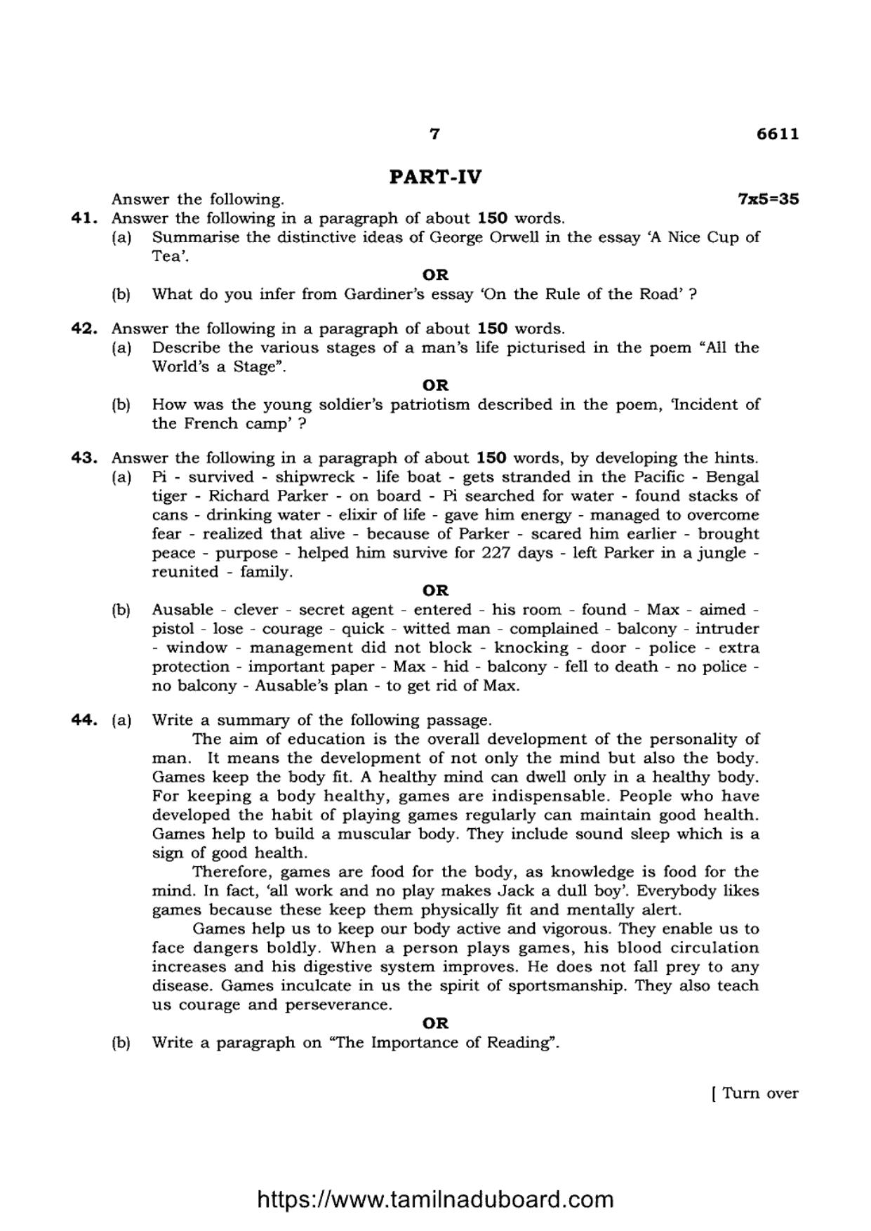 TN Class 12 English 6611 Question Papers 2023 - Page 7