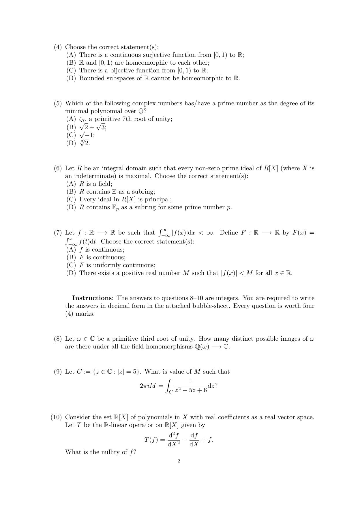 CMI Entrance Exam 2015 Question Paper MSc/PhD Mathematics - Page 6