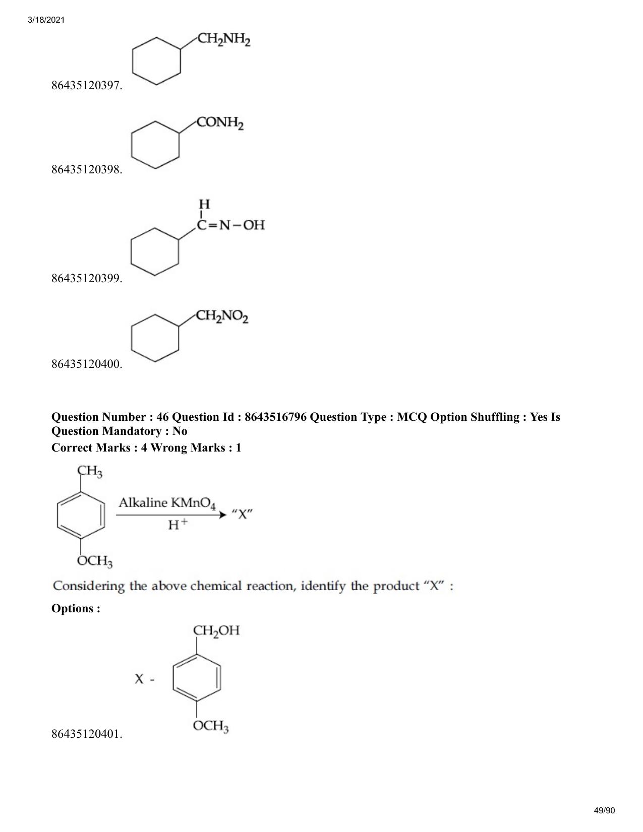 JEE Mains 2021: BTech EU (Shift 1) 18-03-2021 Question Paper - Page 49