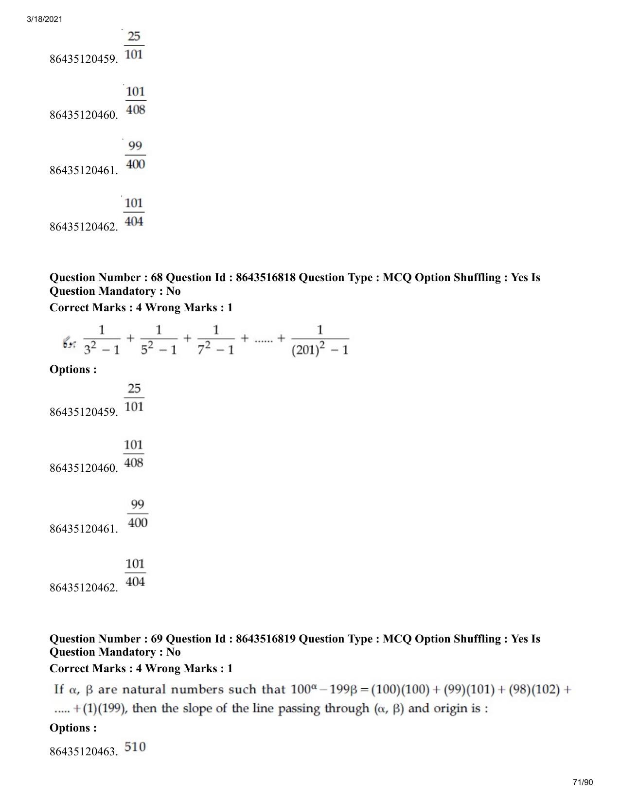 JEE Mains 2021: BTech EU (Shift 1) 18-03-2021 Question Paper - Page 71