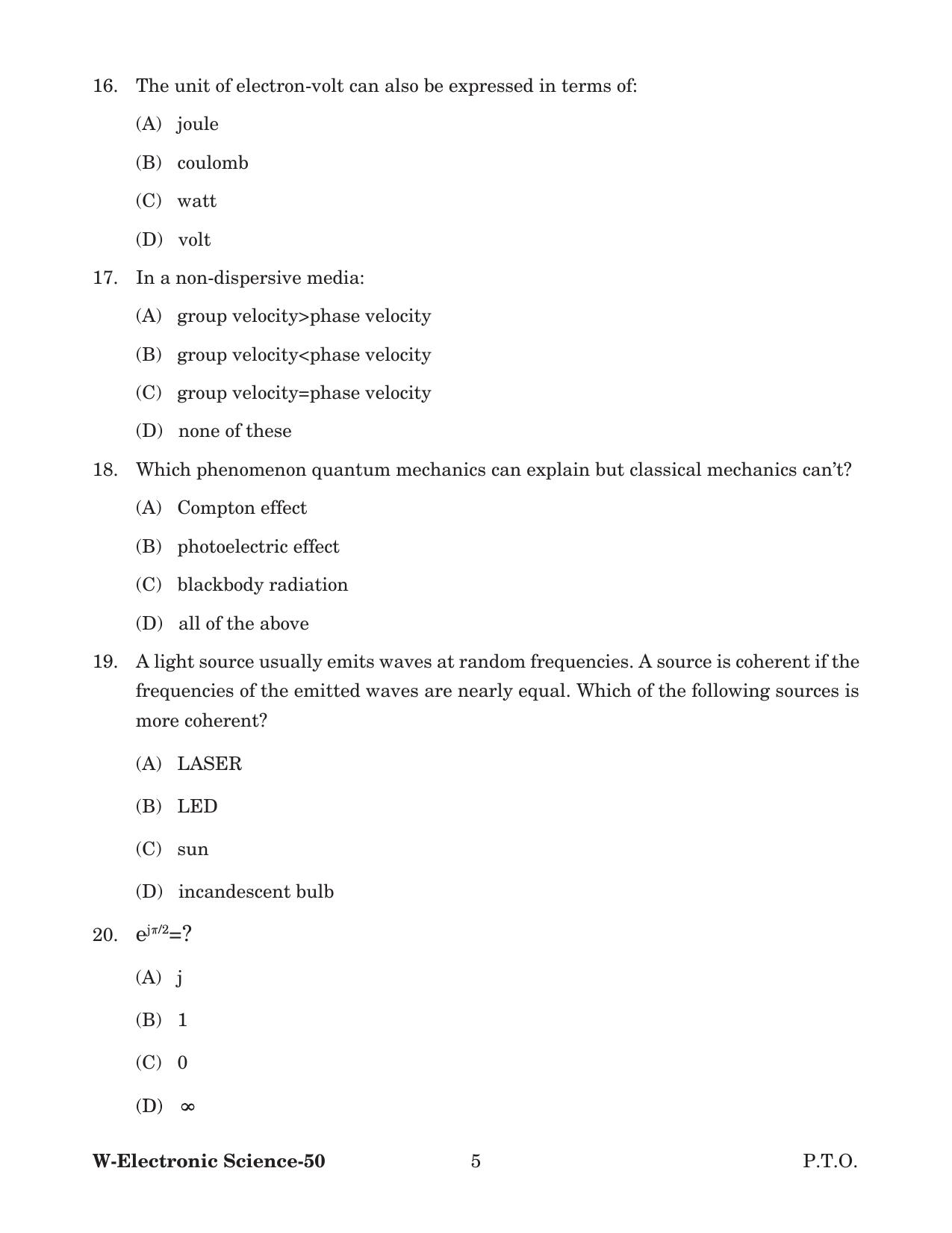 Odisha CPET 2022 ELECTRONICS SCIENCE Question Paper - Page 5