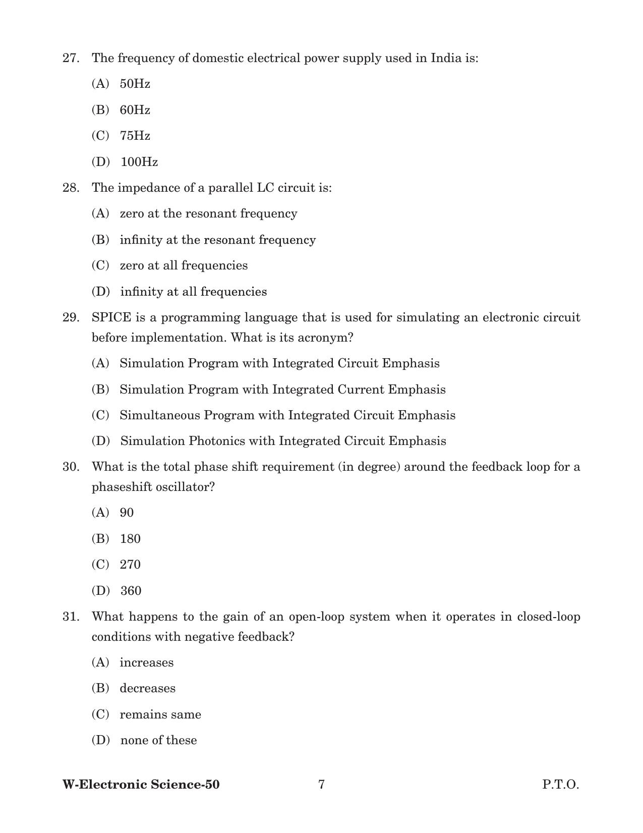 Odisha CPET 2022 ELECTRONICS SCIENCE Question Paper - Page 7
