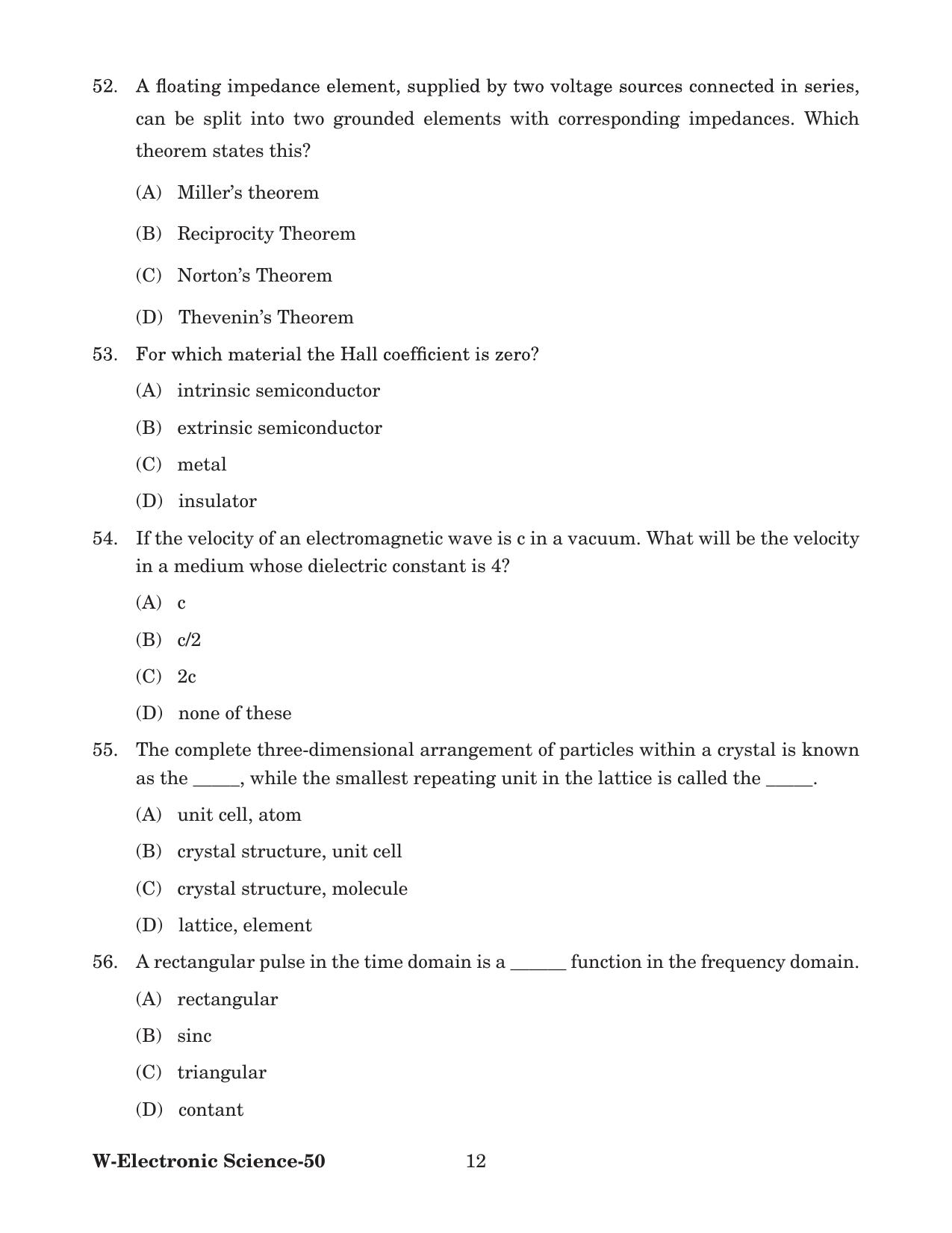 Odisha CPET 2022 ELECTRONICS SCIENCE Question Paper - Page 12