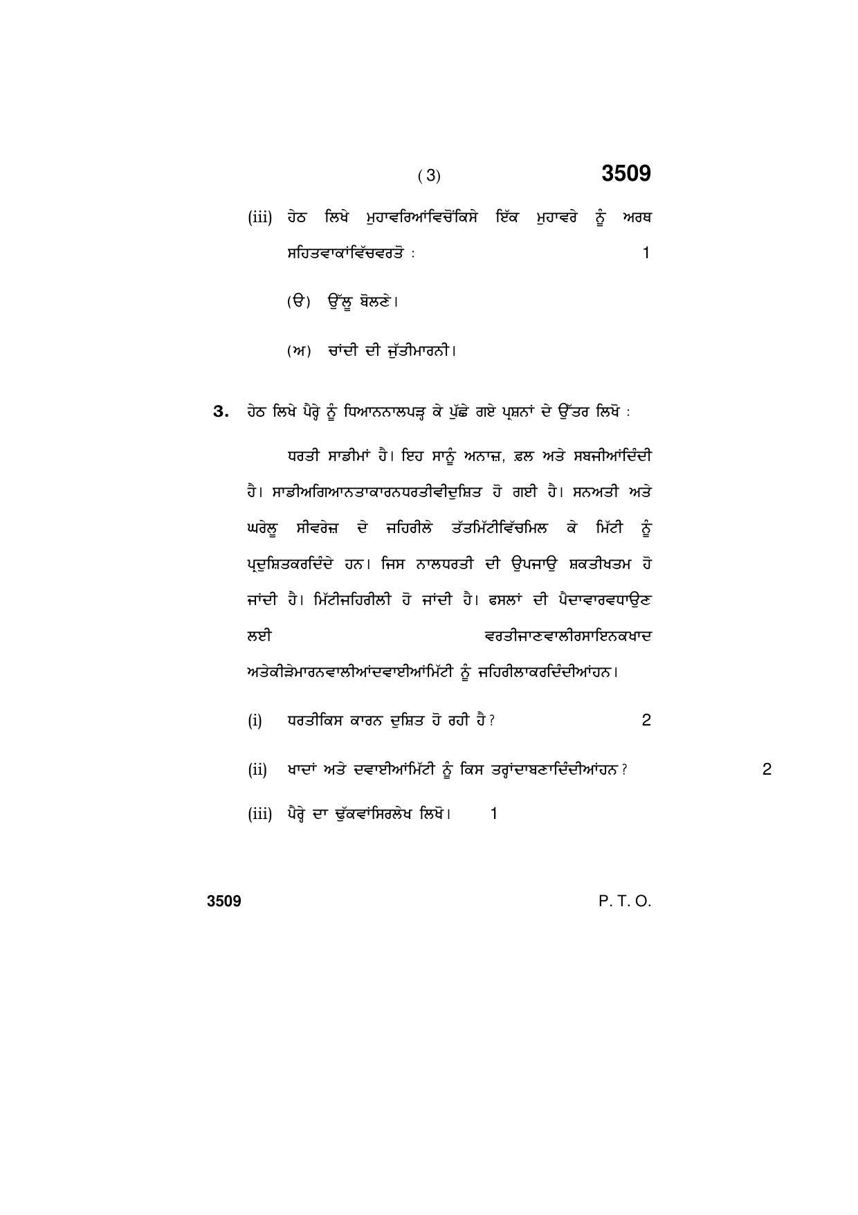 Haryana Board HBSE Class 10 Punjabi 2018 Question Paper - Page 3