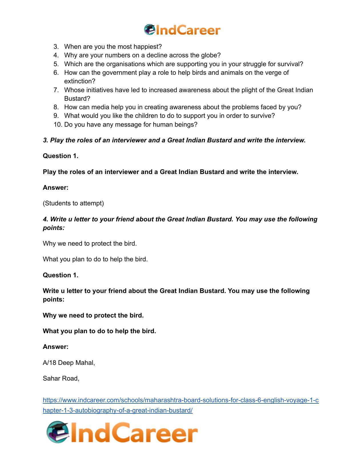 Maharashtra Board Solutions for Class 6- English (Voyage 1): Chapter 1.3- Autobiography of a Great Indian Bustard - Page 3