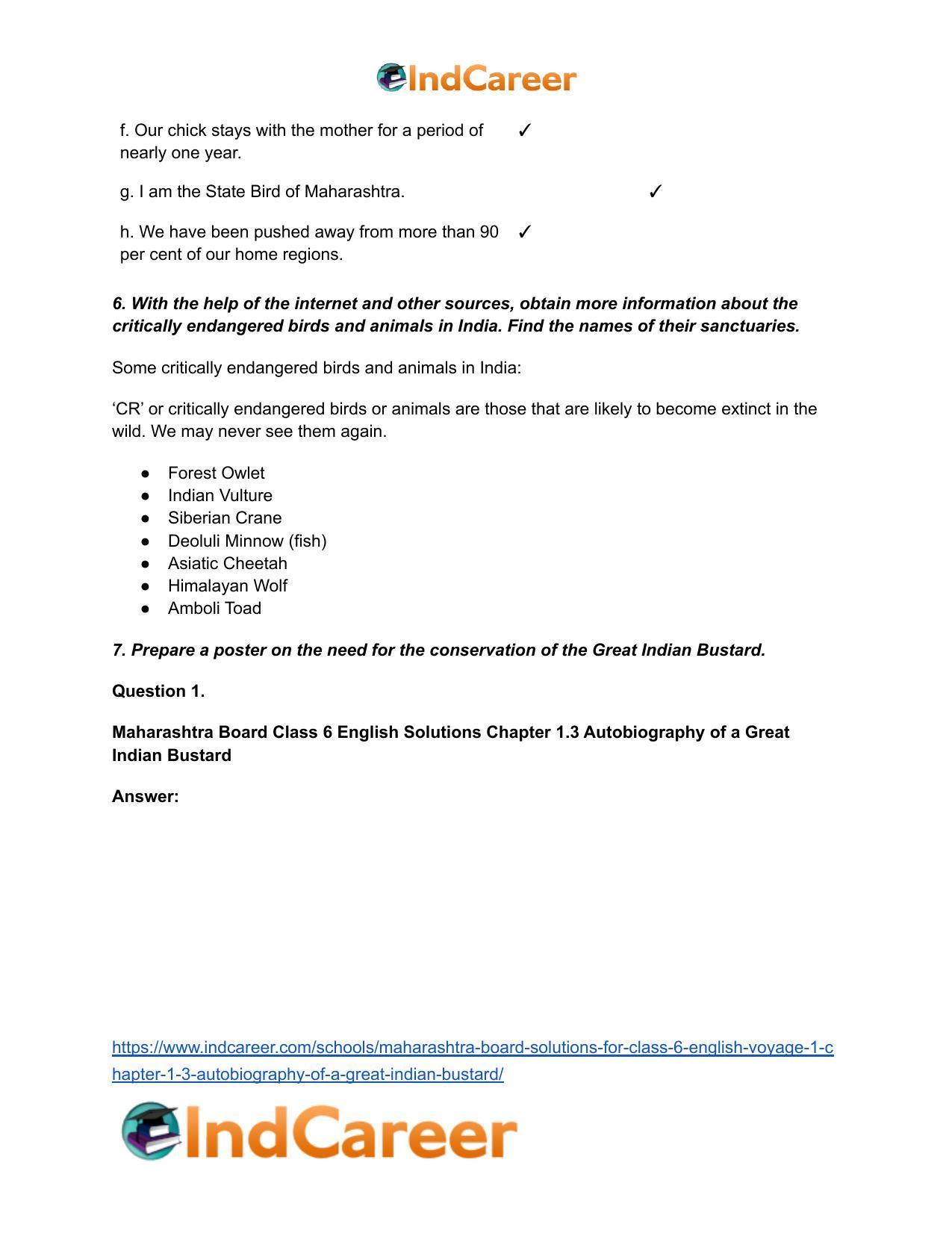 Maharashtra Board Solutions for Class 6- English (Voyage 1): Chapter 1.3- Autobiography of a Great Indian Bustard - Page 6