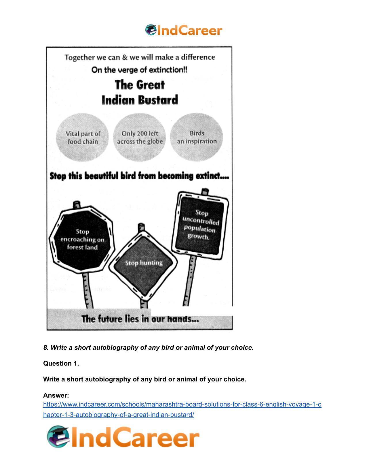 Maharashtra Board Solutions for Class 6- English (Voyage 1): Chapter 1.3- Autobiography of a Great Indian Bustard - Page 7