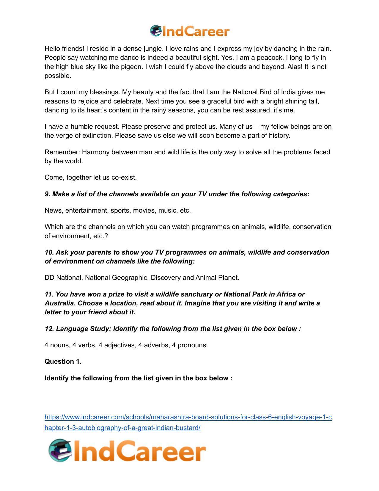 Maharashtra Board Solutions for Class 6- English (Voyage 1): Chapter 1.3- Autobiography of a Great Indian Bustard - Page 8