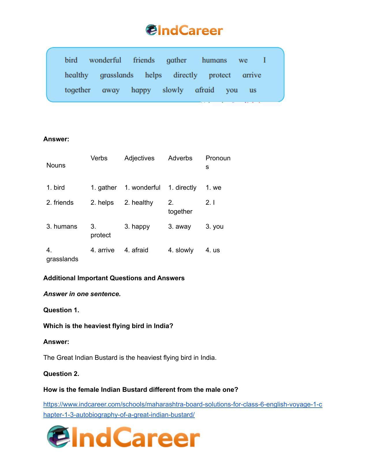 Maharashtra Board Solutions for Class 6- English (Voyage 1): Chapter 1.3- Autobiography of a Great Indian Bustard - Page 9