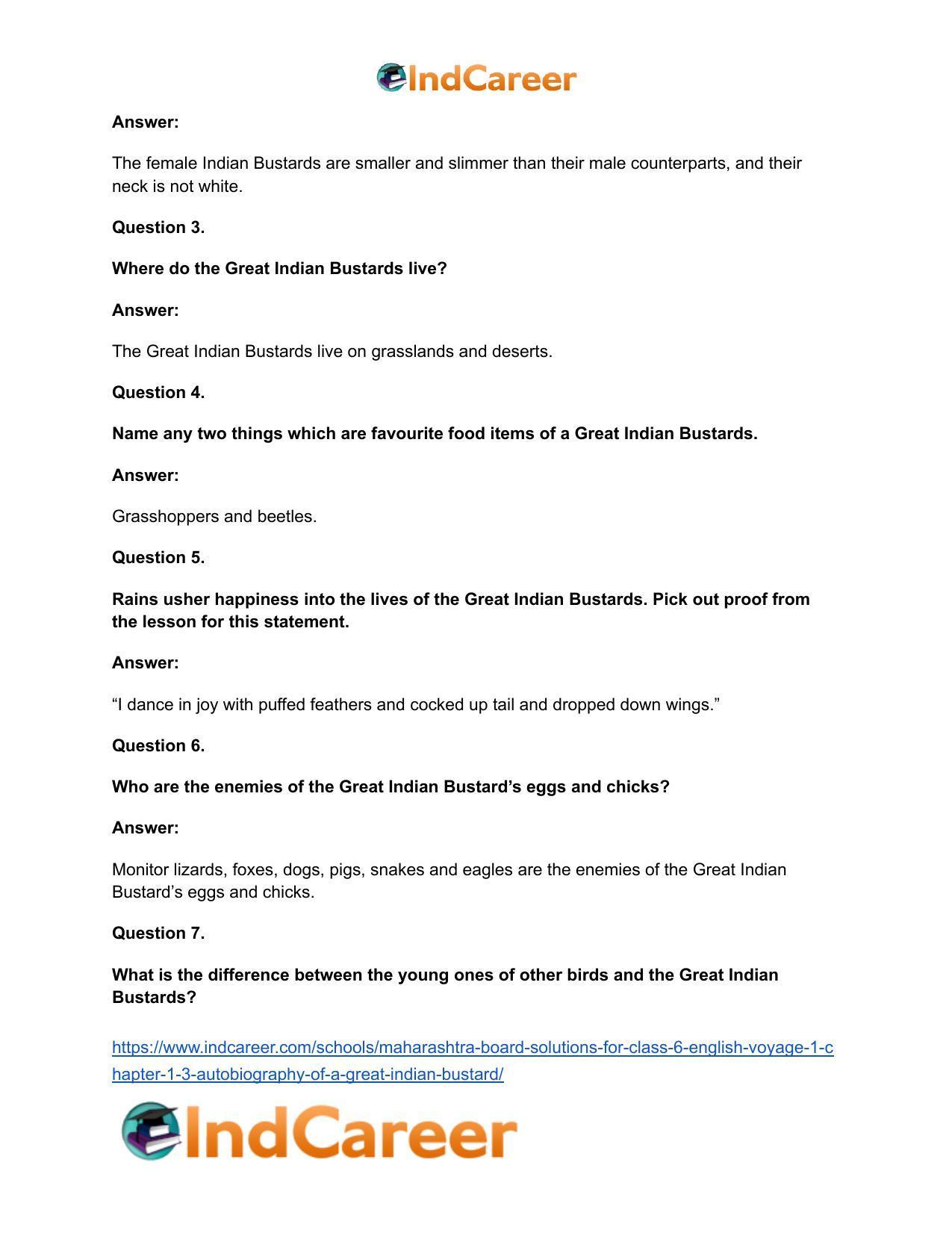 Maharashtra Board Solutions for Class 6- English (Voyage 1): Chapter 1.3- Autobiography of a Great Indian Bustard - Page 10