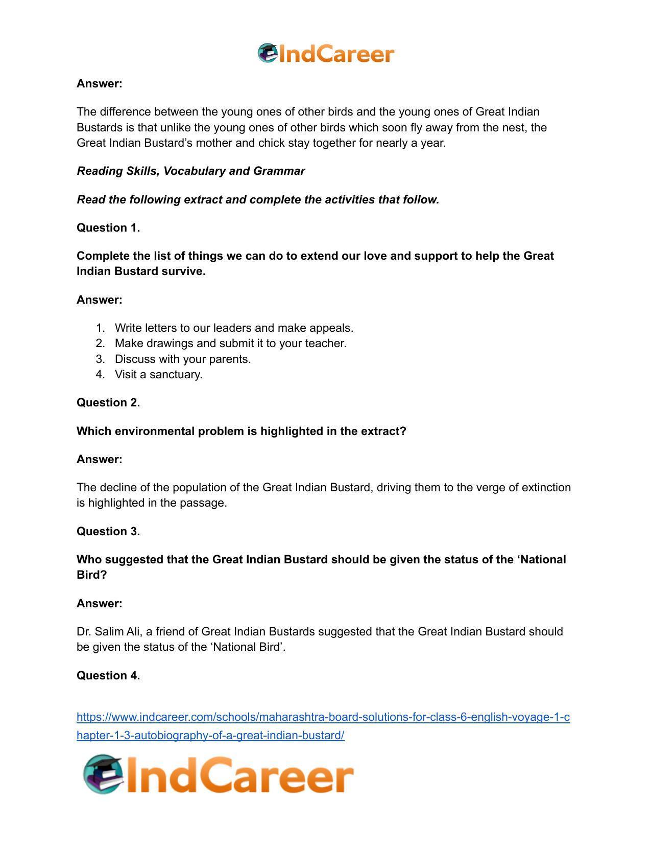 Maharashtra Board Solutions for Class 6- English (Voyage 1): Chapter 1.3- Autobiography of a Great Indian Bustard - Page 11