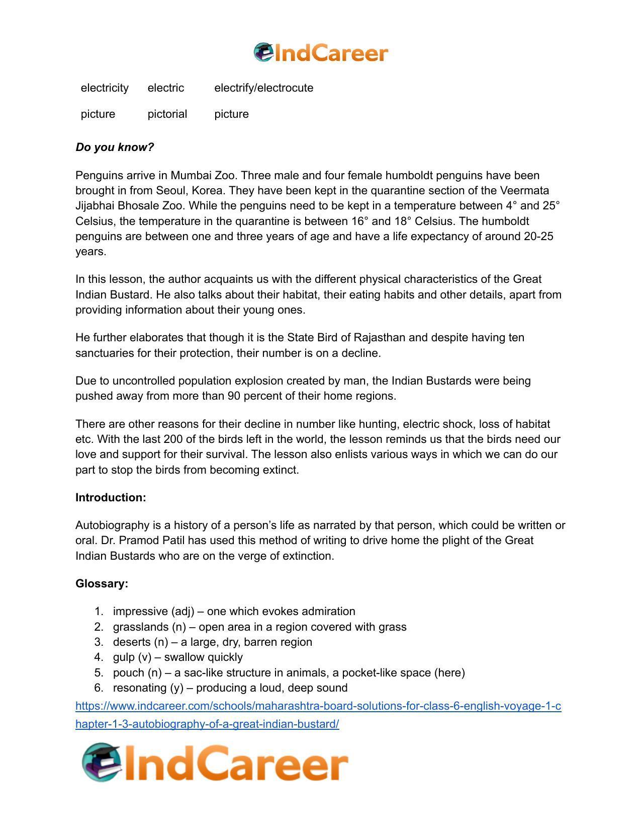 Maharashtra Board Solutions for Class 6- English (Voyage 1): Chapter 1.3- Autobiography of a Great Indian Bustard - Page 16