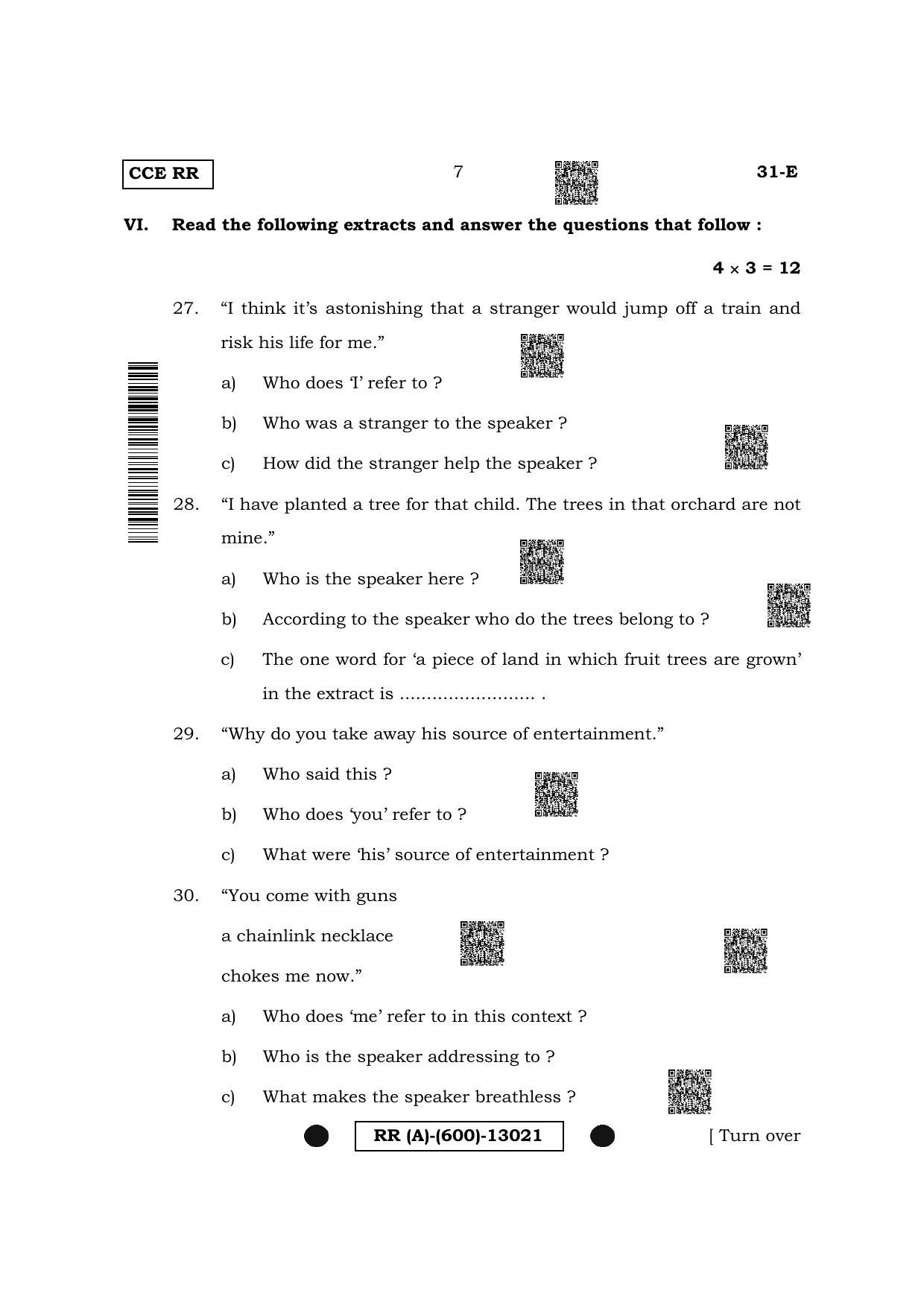 Karnataka SSLC Second Language English (Supplementary) Question Paper 2022 (A Version) - Page 7