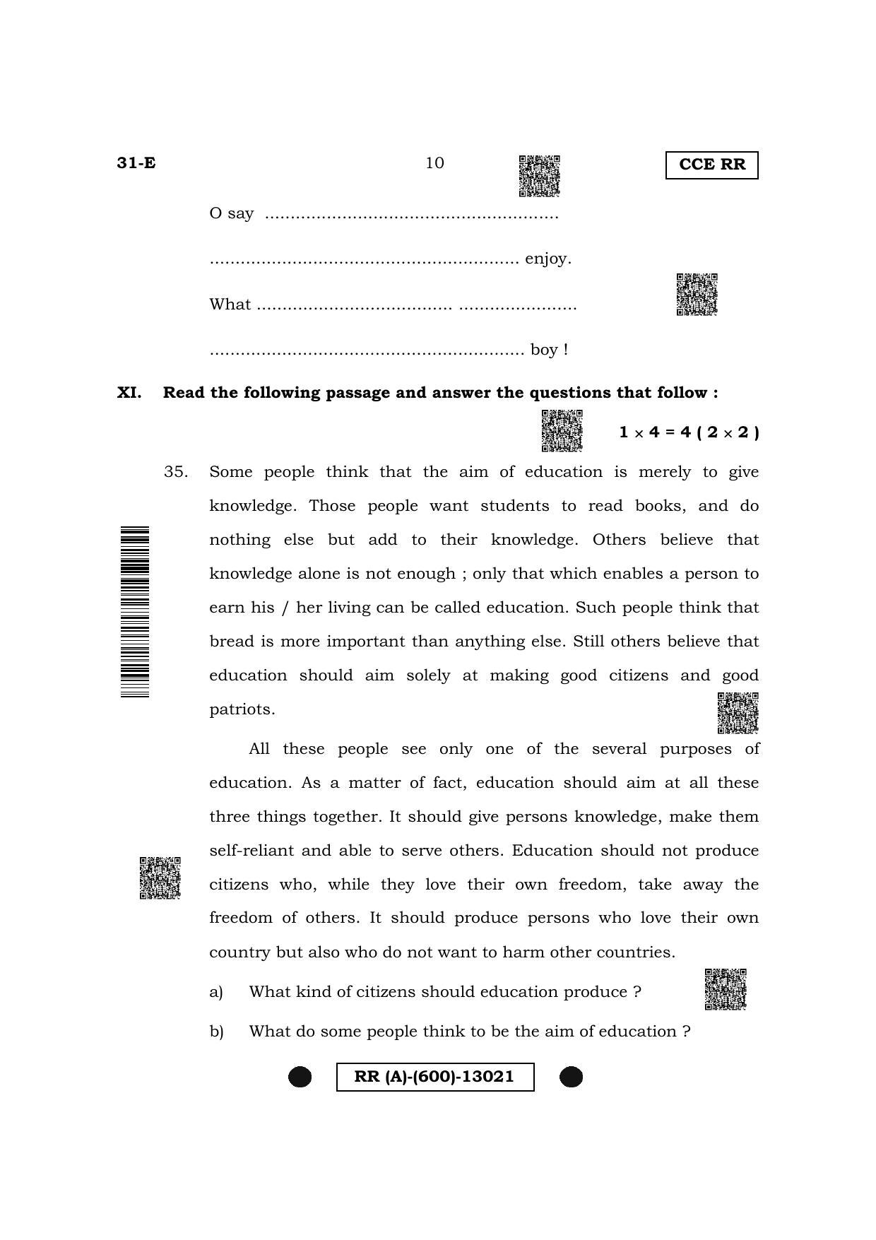 Karnataka SSLC Second Language English (Supplementary) Question Paper 2022 (A Version) - Page 10