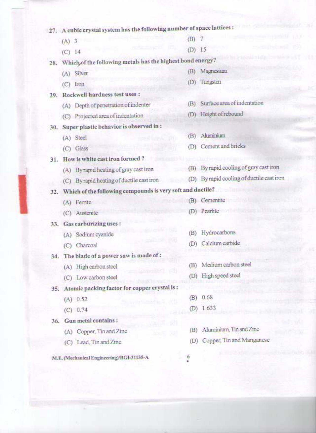 PU CET PG 2015: M.E.Mechanical Engg.(Manufacturing Technology) Question Paper - Page 5