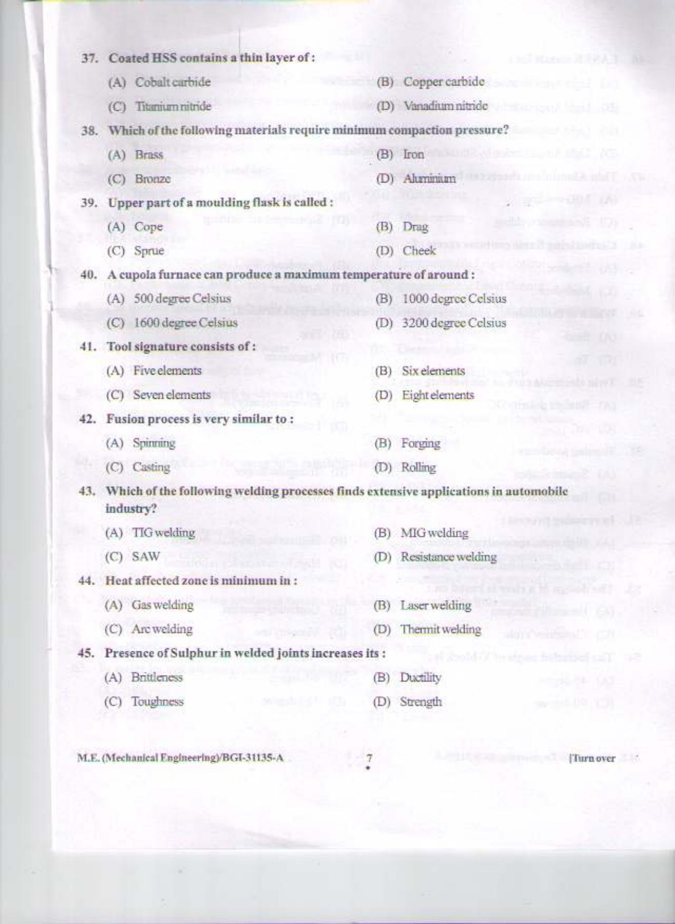PU CET PG 2015: M.E.Mechanical Engg.(Manufacturing Technology) Question Paper - Page 6
