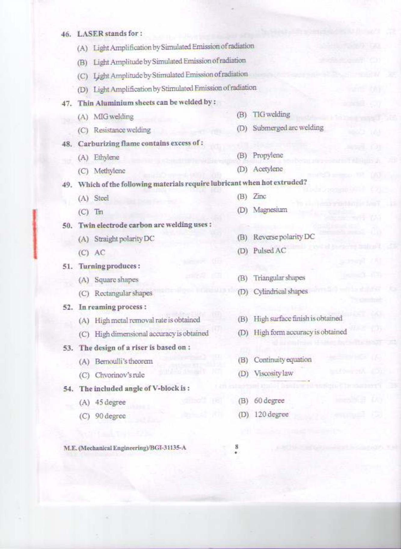 PU CET PG 2015: M.E.Mechanical Engg.(Manufacturing Technology) Question Paper - Page 7