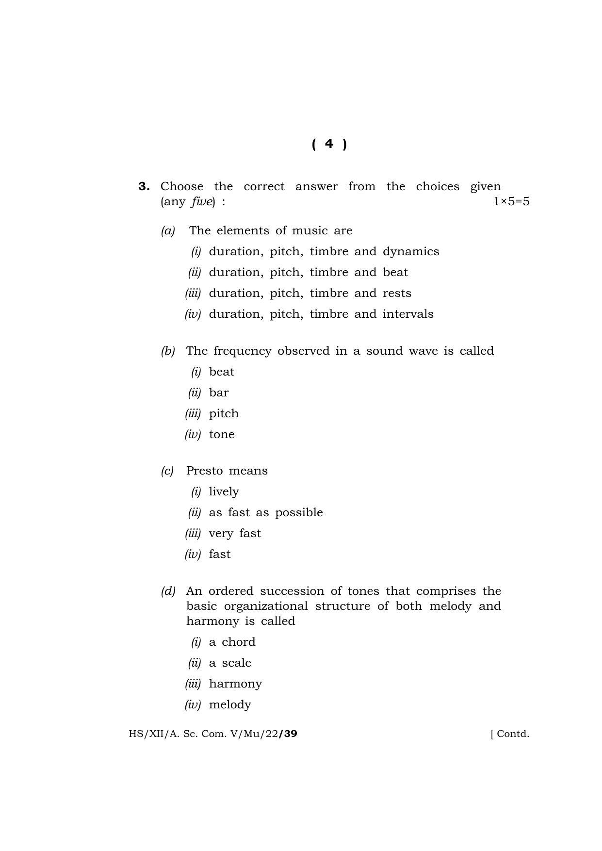 Meghalaya Board (MBOSE) Class 12 MUSIC (HS_XII_A.Sc.Com.V_Mu_22) 2022 Question Paper - Page 4
